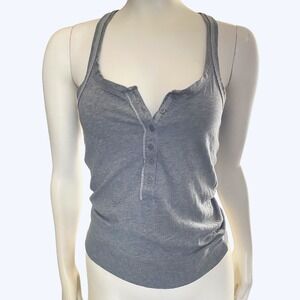 Old Navy Gray Ribbed Henley Tank Top XS Lace Trim Racerback Cotton Stretch